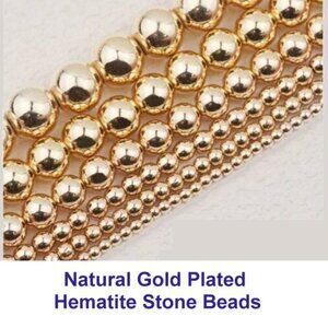 Gold Plated Hematite Natural Stone . 15" Strand